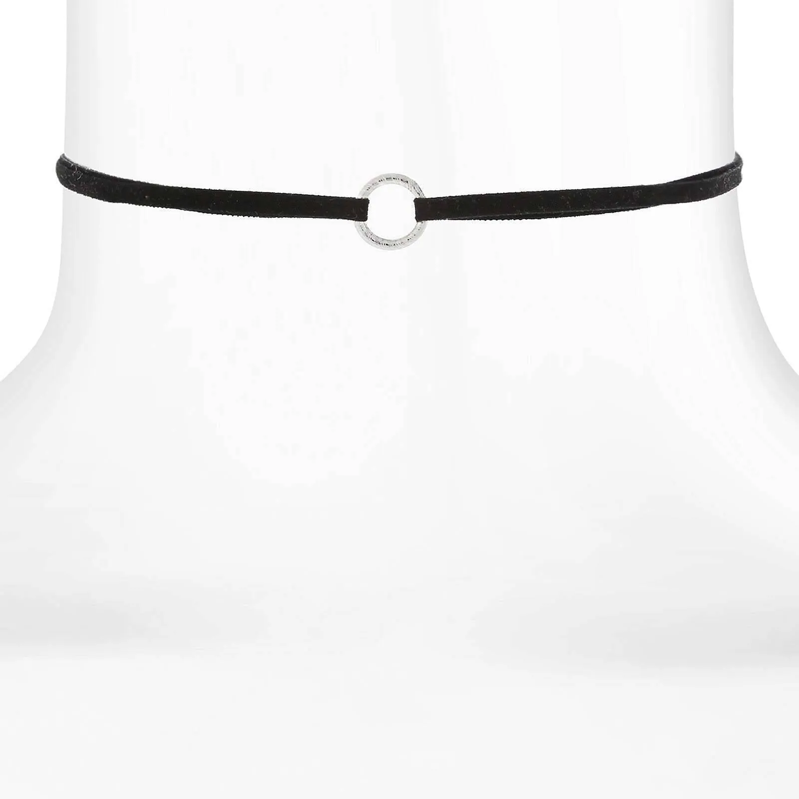 1928 Jewelry Round Ring Slim Black Suede Choker Necklace 12"   5" Extender