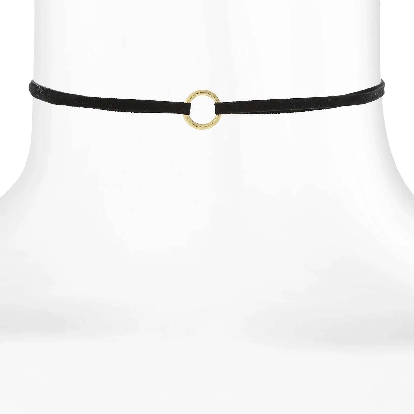 1928 Jewelry Round Ring Slim Black Suede Choker Necklace 12"   5" Extender