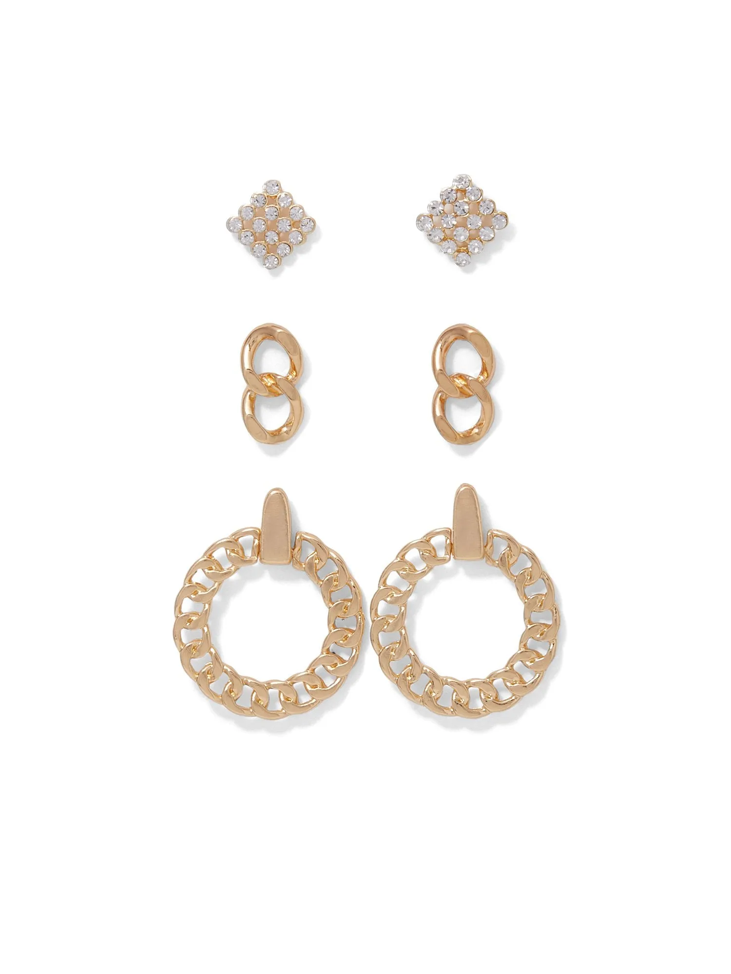 3-Piece Gold-Tone Pave Earrings Set
