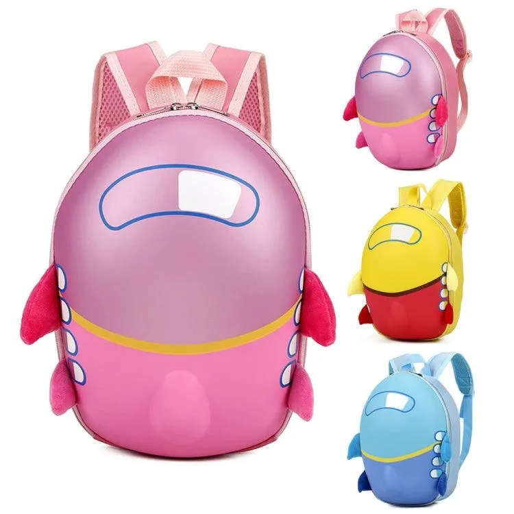 Airplane-Themed Waterproof Kids Backpack - Spacious Eggshell Design for Adventurous Learning
