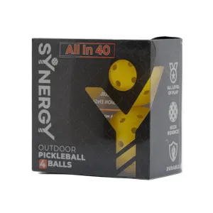 ALL IN 40 Outdoor Pickleball Balls (4-Pack) Durable & Weather-Resistant | Kinetic Racquet Sports