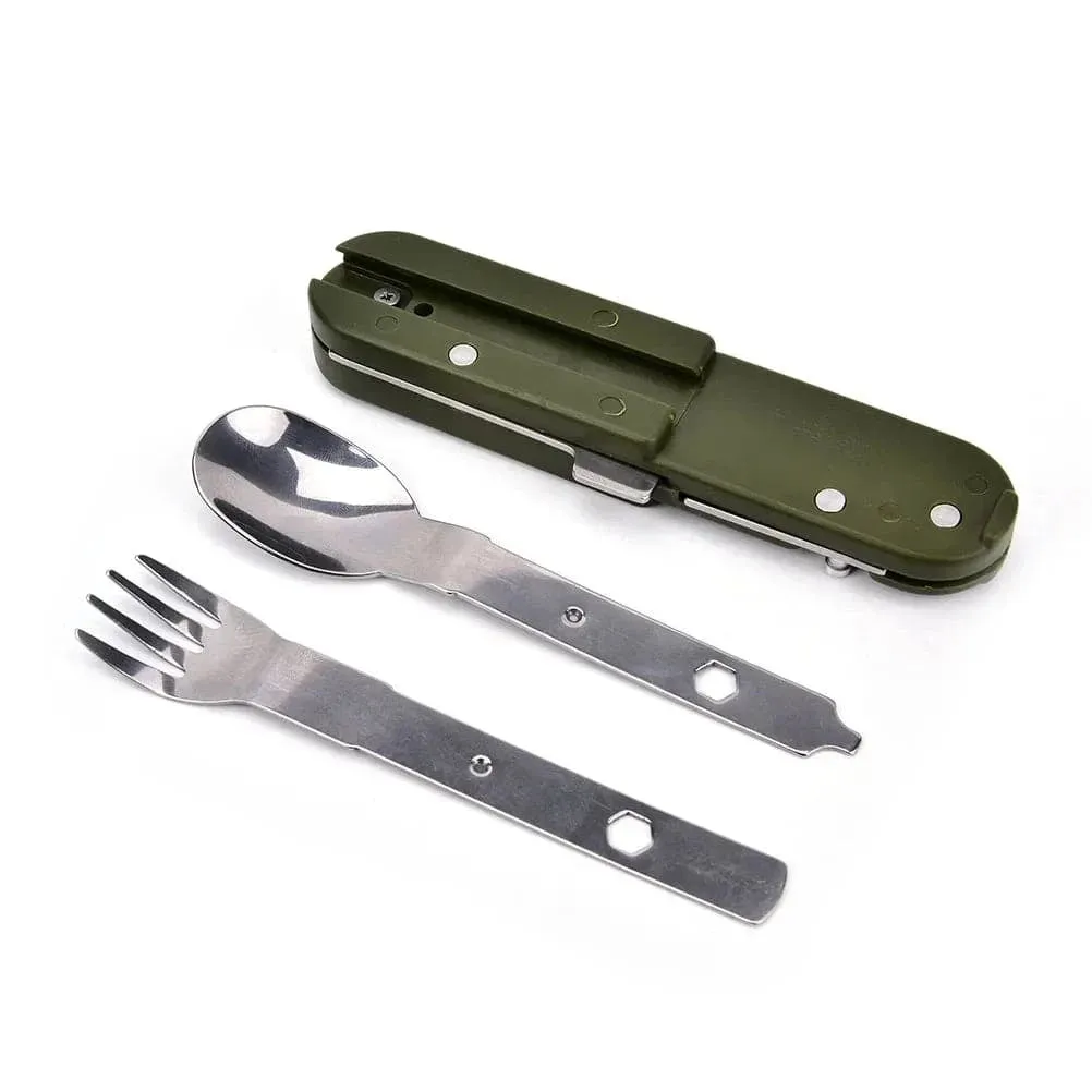 Camping Cutlery Stainless Steel Folding Knife Fork Spoon Portable Outdoor Tableware Camping Equipmen