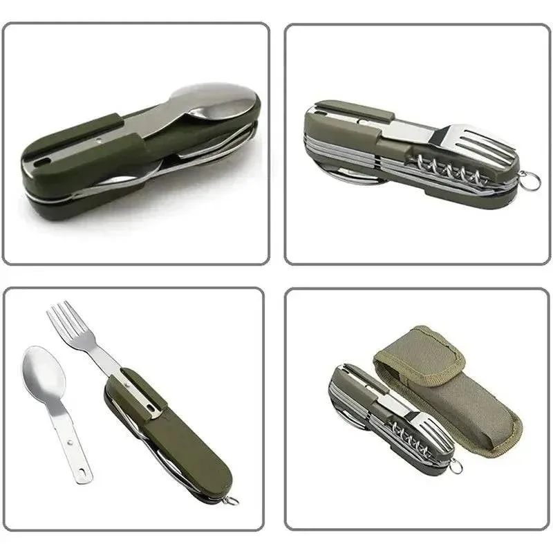 Camping Cutlery Stainless Steel Folding Knife Fork Spoon Portable Outdoor Tableware Camping Equipmen