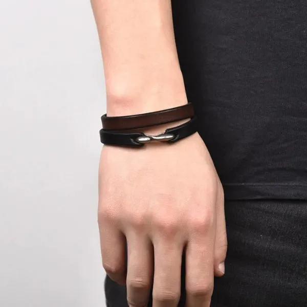 Classy Men Black Vintage Leather Bracelet