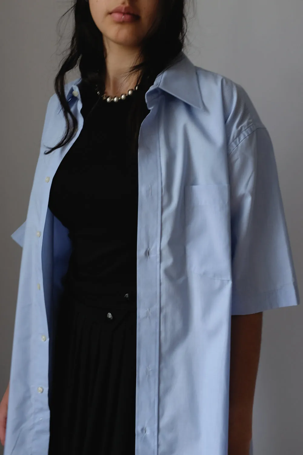 CLASSY SHORT ARM BLUE OVERSIZE SHIRT
