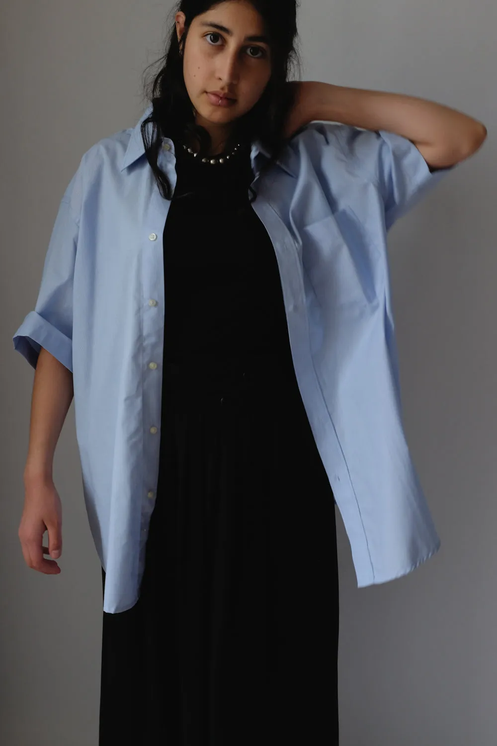 CLASSY SHORT ARM BLUE OVERSIZE SHIRT