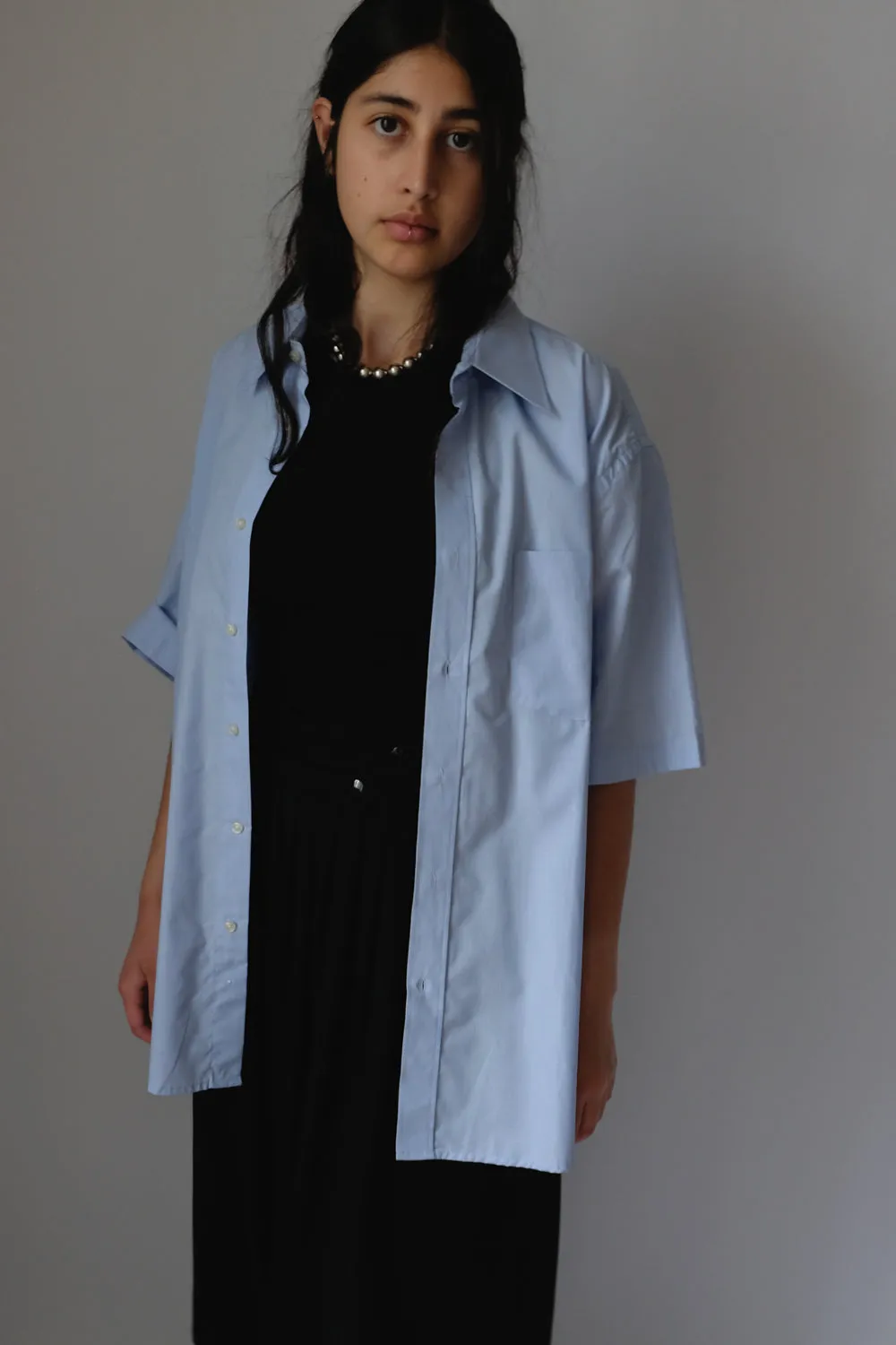 CLASSY SHORT ARM BLUE OVERSIZE SHIRT