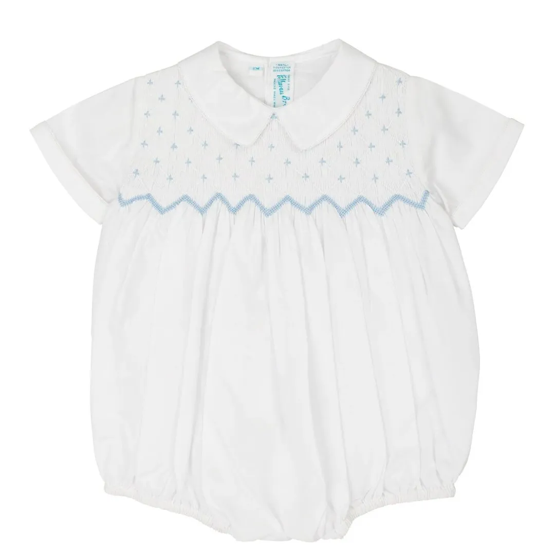 Diamond Smocked Creeper - White/Blue