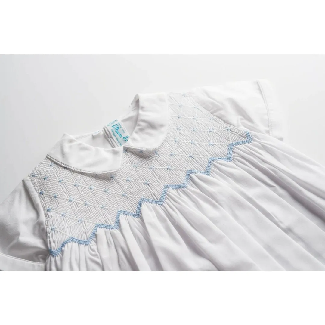 Diamond Smocked Creeper - White/Blue