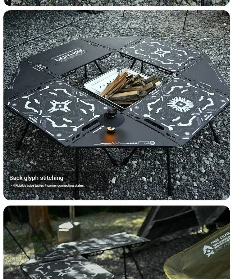 Difeike IGT Magic Cube Table, Wild Road, Feige Co Branded Outdoor Camping Folding Splicing Aluminum Plate Table, Tactical Table