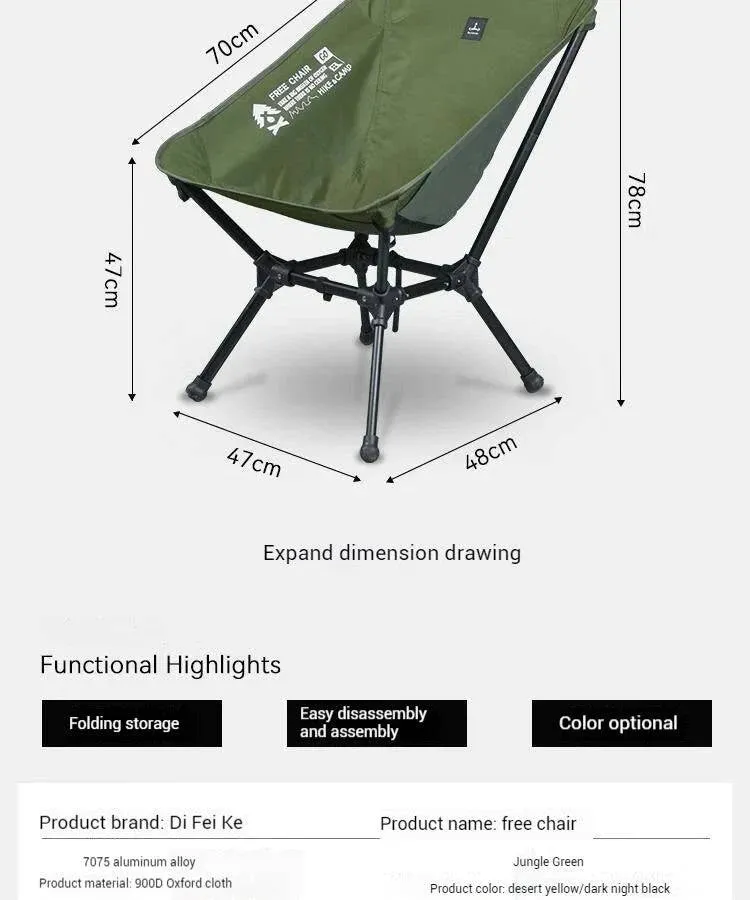 Difeike Outdoor Folding Camping Chair Portable New Moon Chair Outdoor High Back Lounge Chair Aluminum Alloy Free Lounge Chair