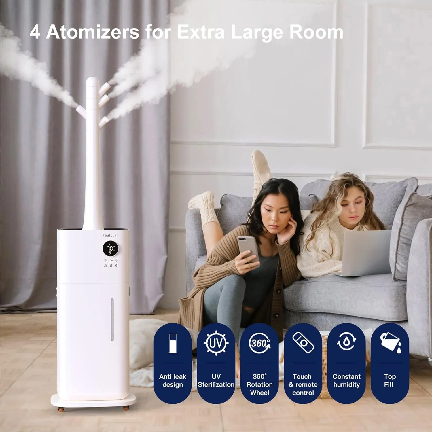 Extra Large Whole-House Humidifier with 5.4 Gallon Capacity & Adjustable 360° Nozzle