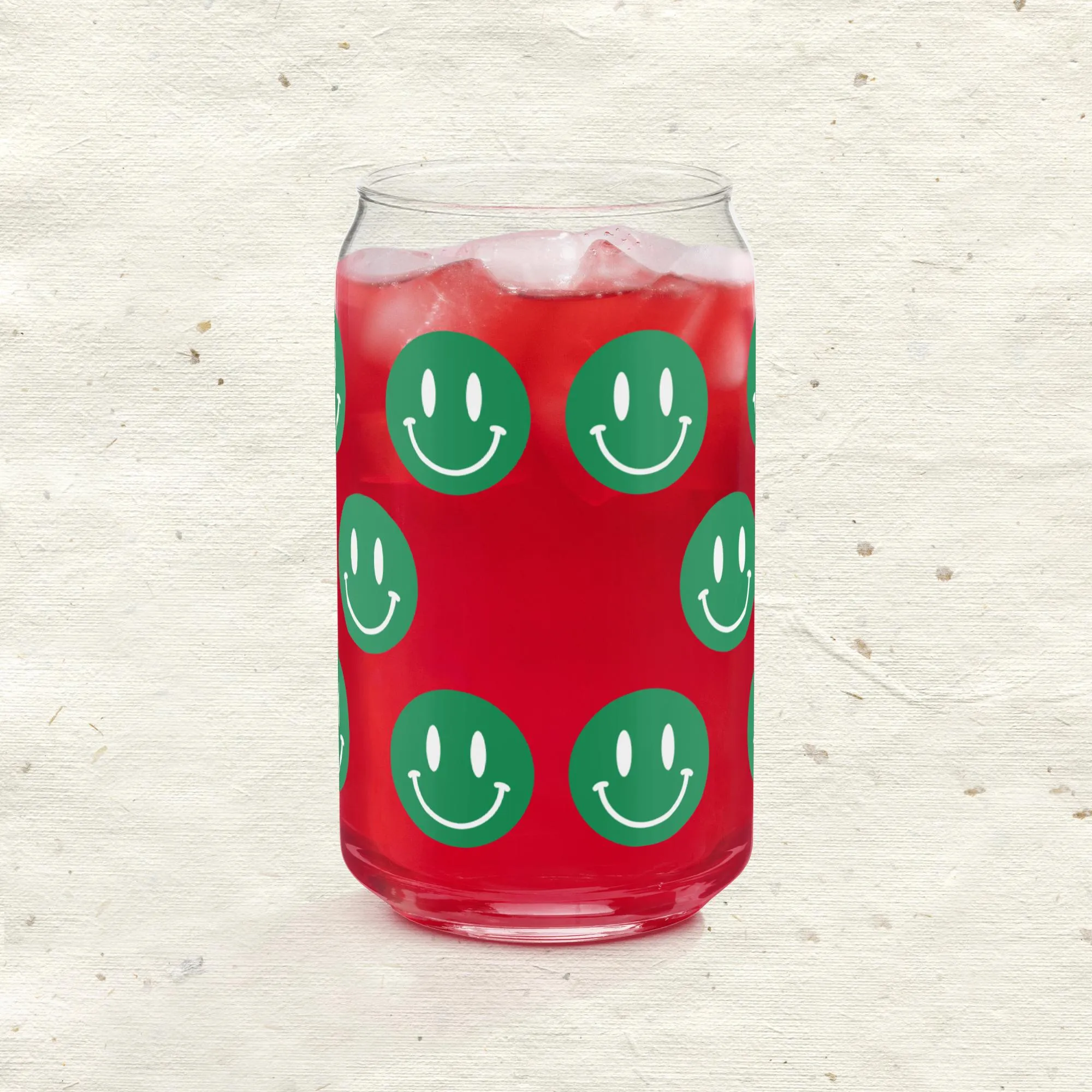 Green and White Smiley Emoji Can-shaped Glass