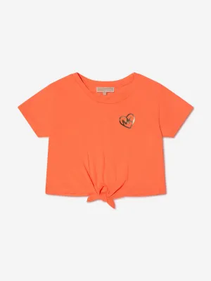 Michael Kors Girls Tie Front T-Shirt in Peach