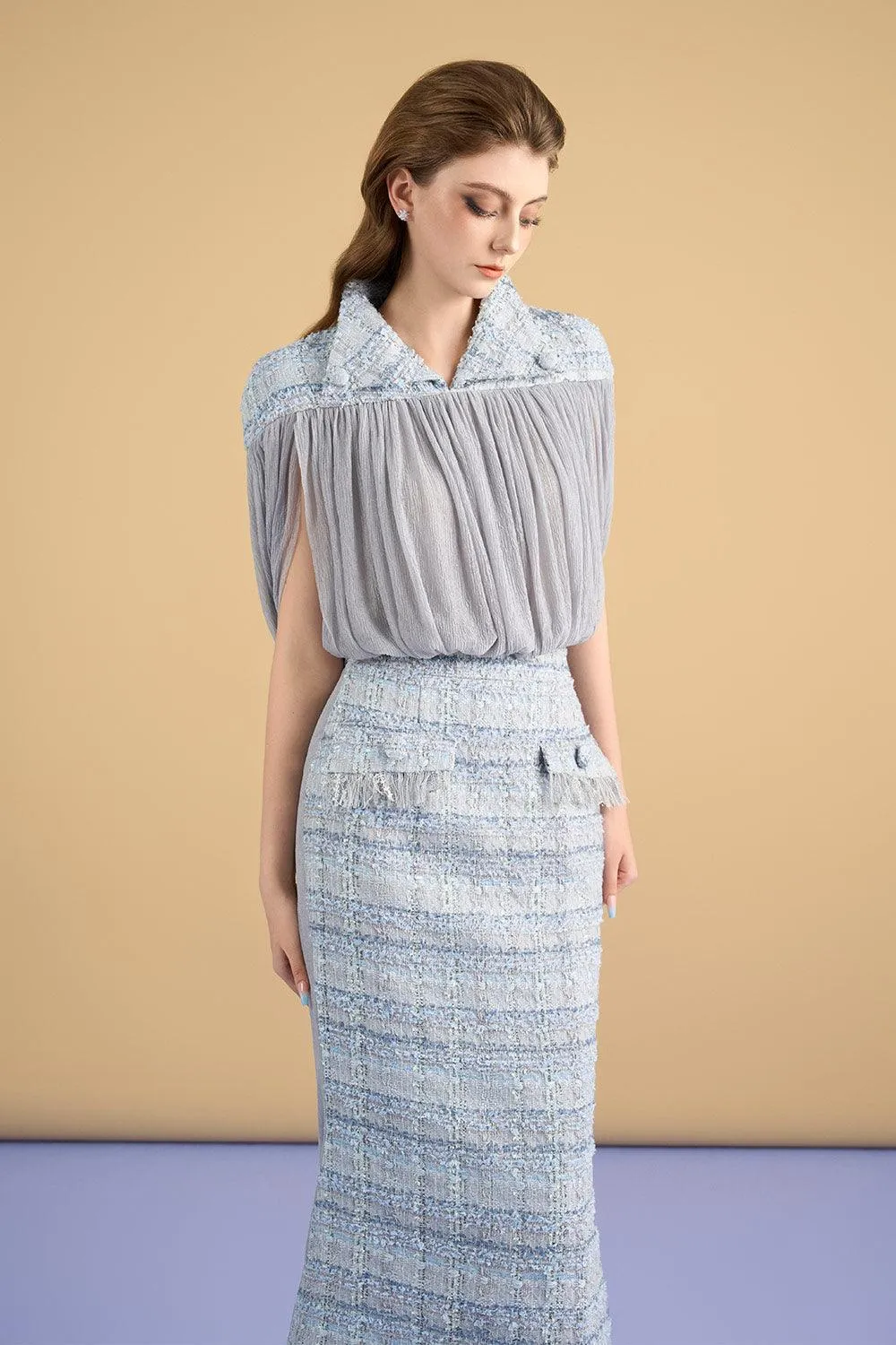 Ophelia Gathered Hanging Sleeved Mesh Foam Top