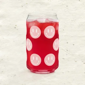Pink and White Smiley Emoji Can-shaped Glass