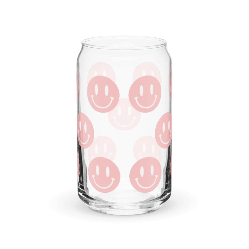 Pink and White Smiley Emoji Can-shaped Glass