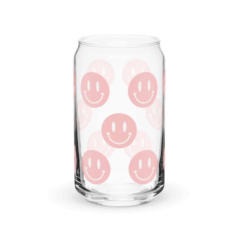 Pink and White Smiley Emoji Can-shaped Glass