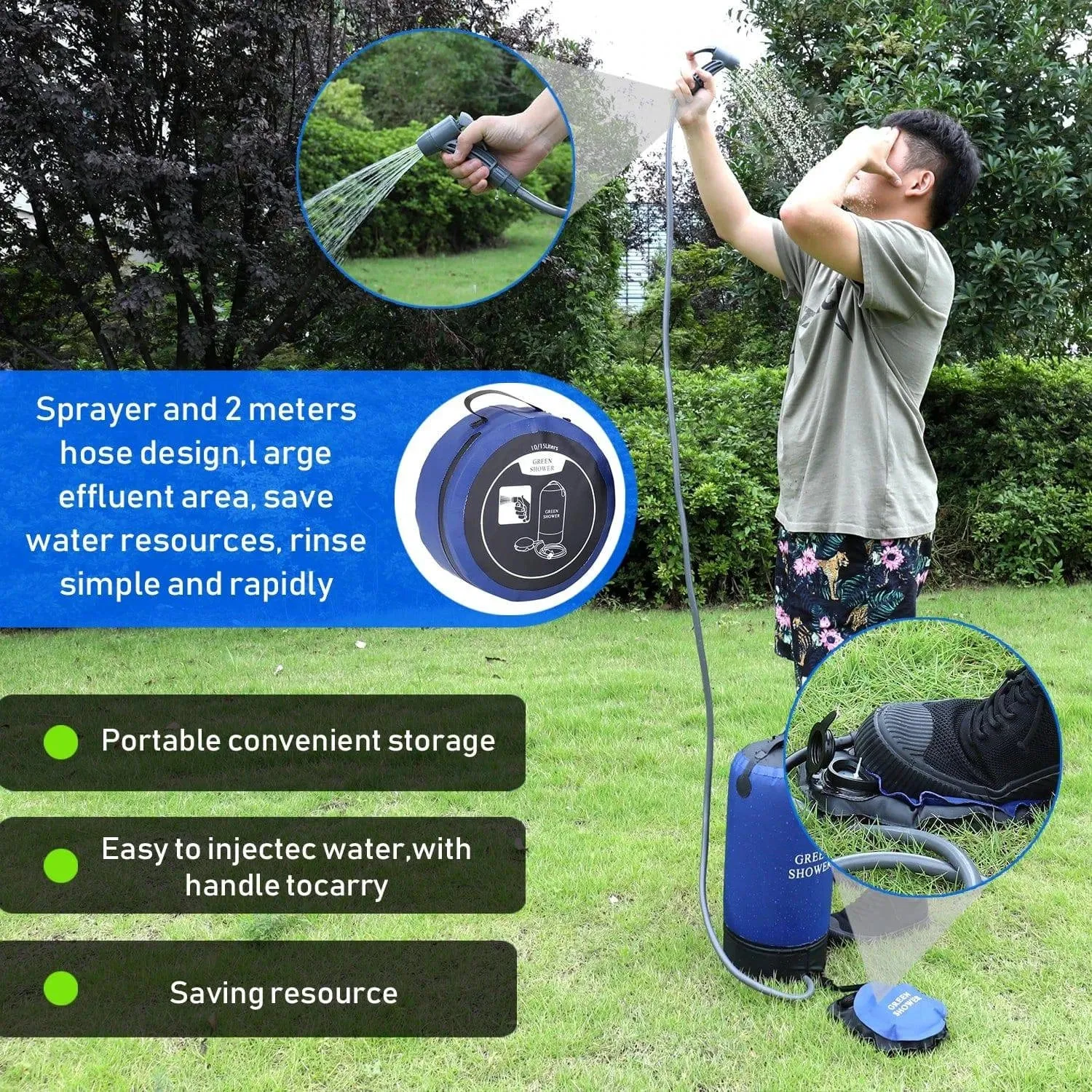 Portable Lightweight Outdoor Shower Water Bag PVC Pressure Shower Bag with Foot Pump For Beach Camping Hiking Climbing Bathing