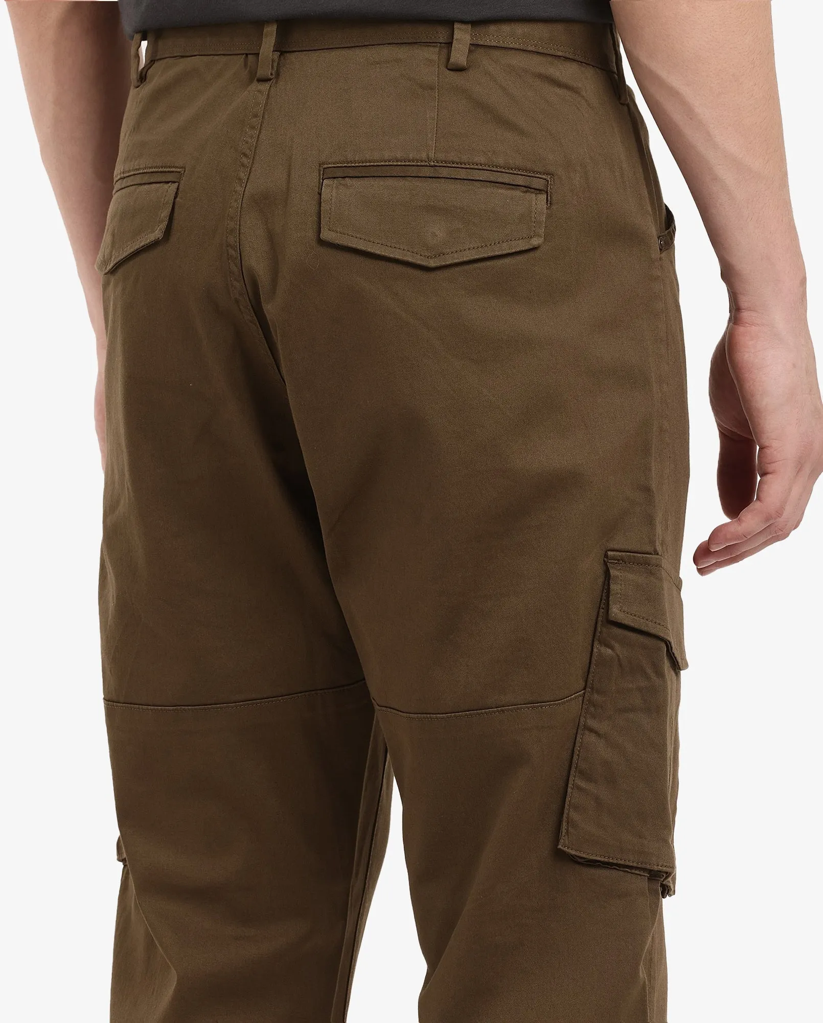 Rare Rabbit Men's Dima Dark Olive Cotton Elastane Fabric Button And Zip Closure Cargo Trouser