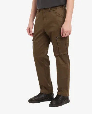 Rare Rabbit Men's Dima Dark Olive Cotton Elastane Fabric Button And Zip Closure Cargo Trouser