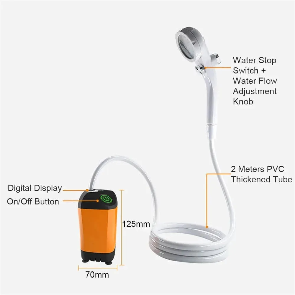 Rechargeable Shower Portable Camping Shower Head Bathing 3.7V Pump 4.9ft for Outdoor Travel Hiking Beach Pet Cleaning Equipment