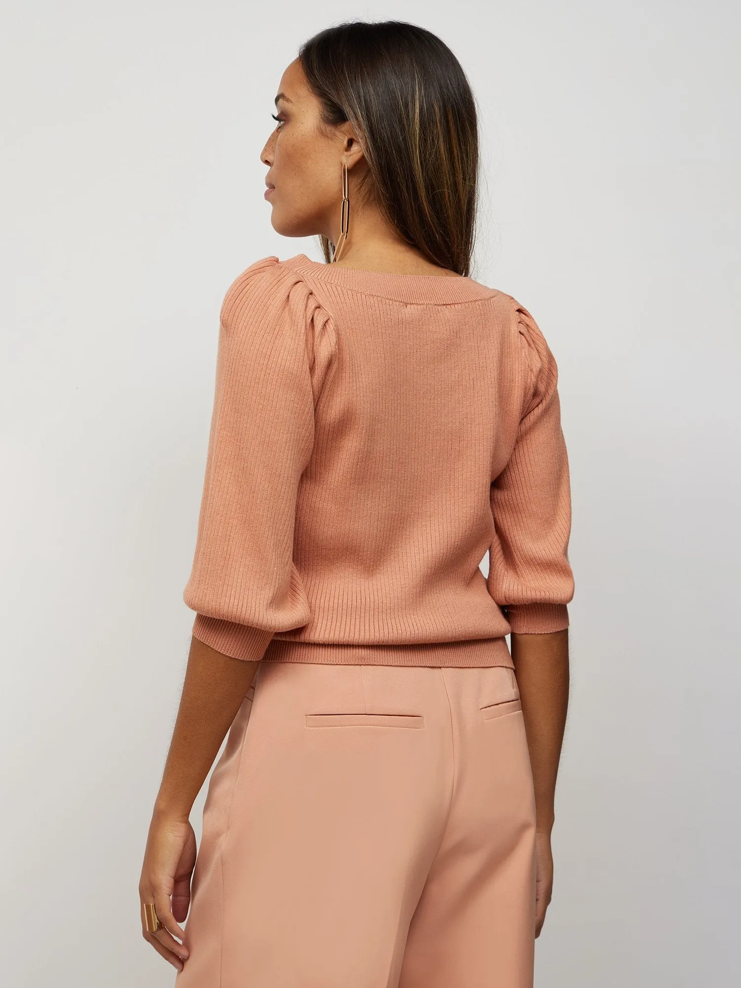 Ribbed Puff-Sleeve Sweater