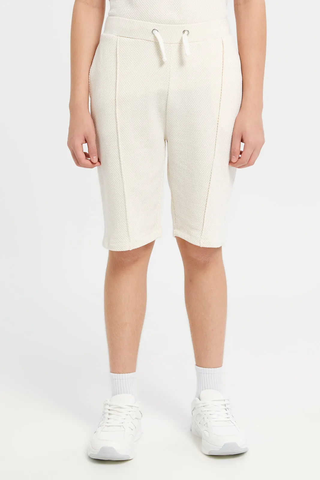 Senior Boys Beige Zip Neck Collared Casual Set (2 Piece)