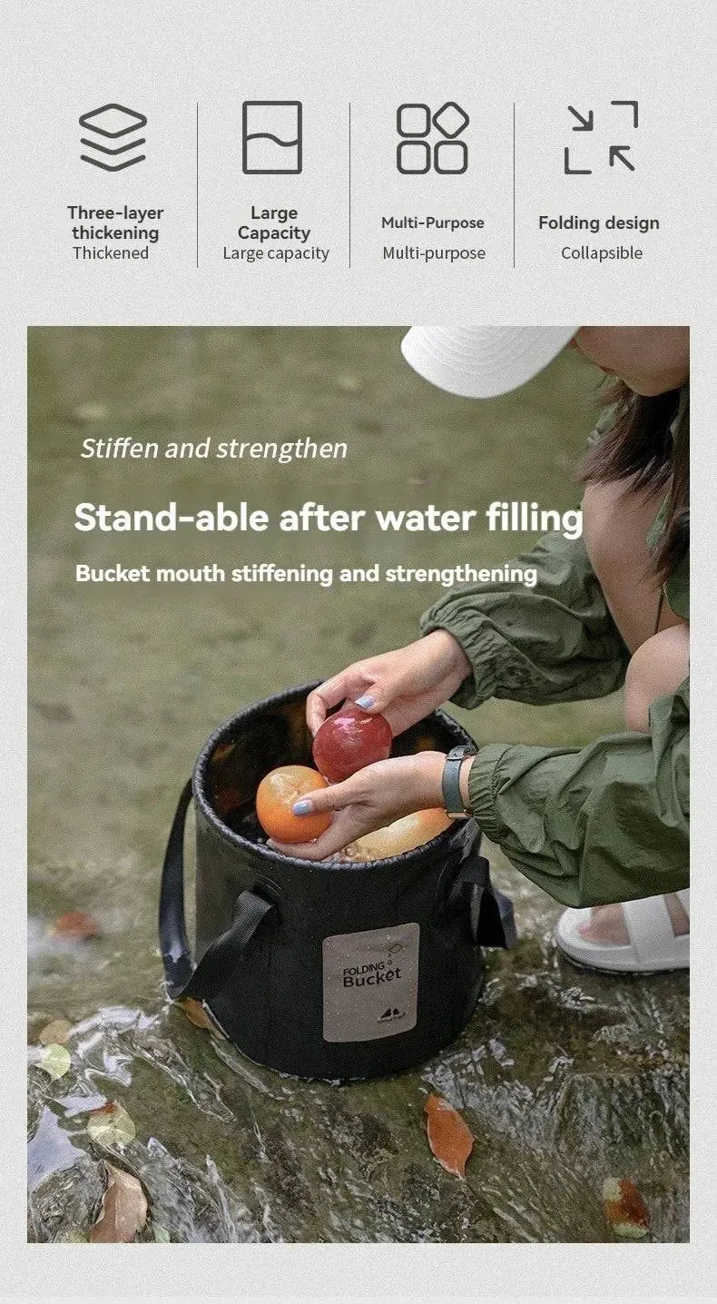 ShineTrip Outdoor Thickened Portable Camping Bucket High-temperature Resistant Large Capacity Folding Water Bucket ﻿