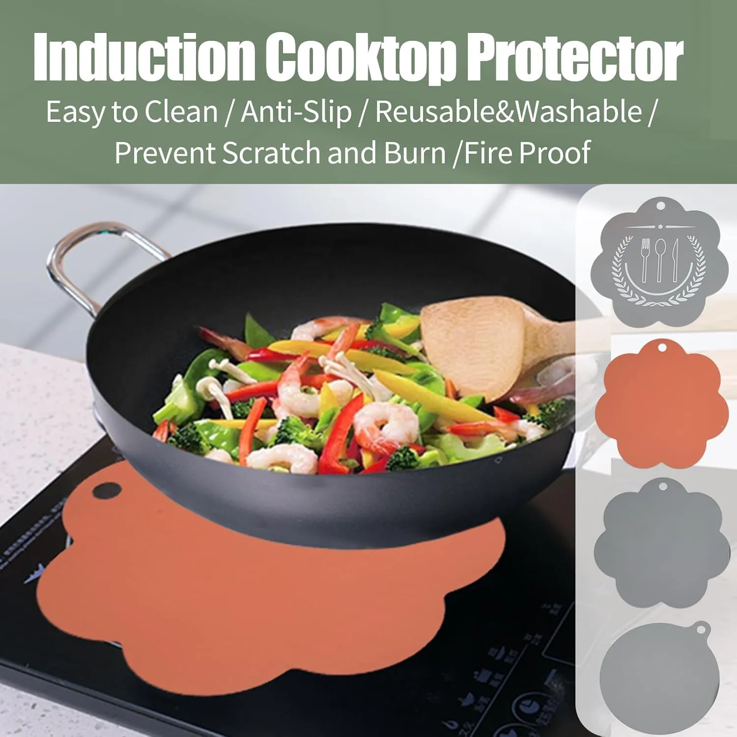 Silicone Induction Cooktop Protector Mat for Cooking 2 Pieces Anti Scratch Mat for Induction Cooktop Non Slip Induction Cook-top Pads Universal Induction Cooker Mat Orange Flower Shape 25cm
