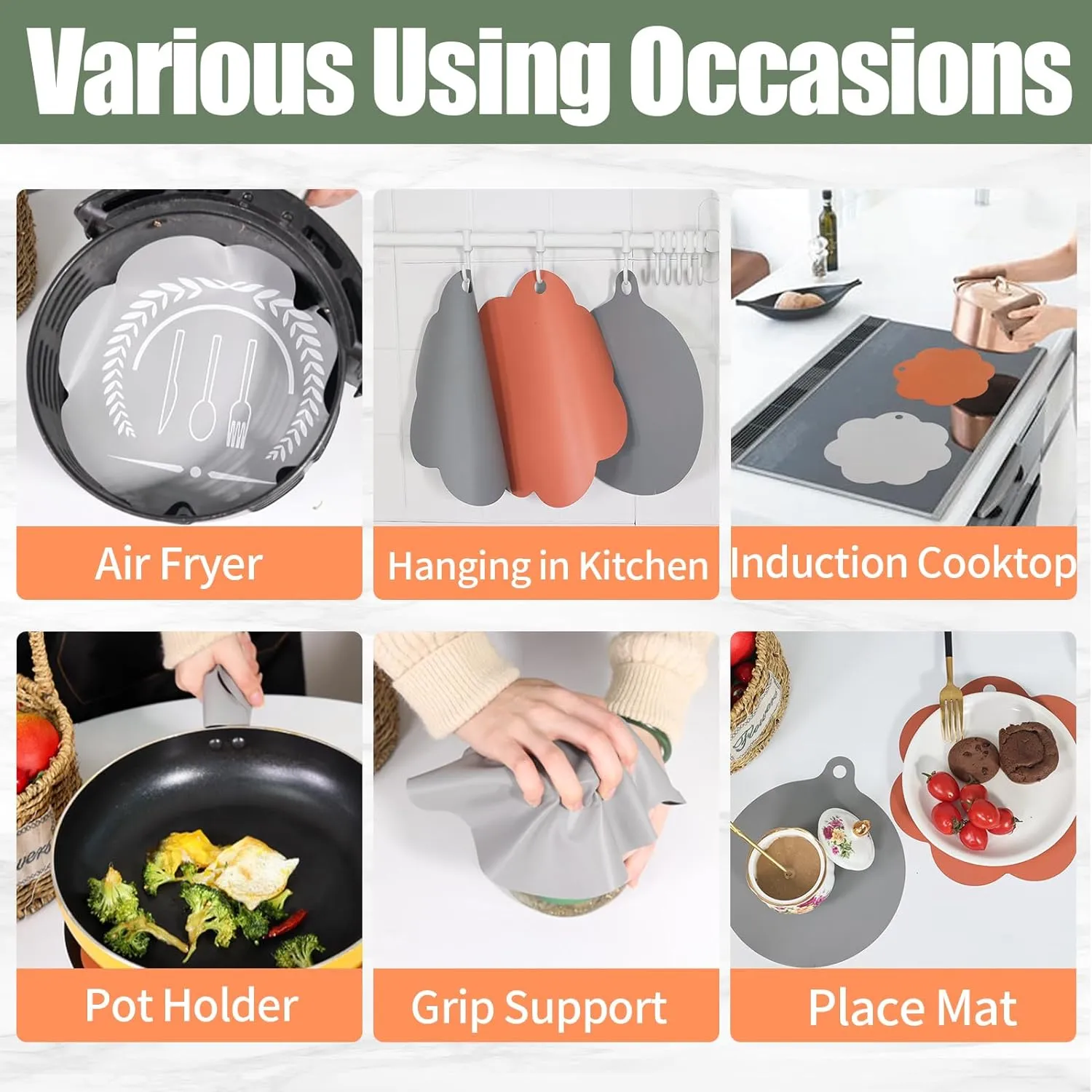 Silicone Induction Cooktop Protector Mat for Cooking 2 Pieces Anti Scratch Mat for Induction Cooktop Non Slip Induction Cook-top Pads Universal Induction Cooker Mat Orange Flower Shape 25cm
