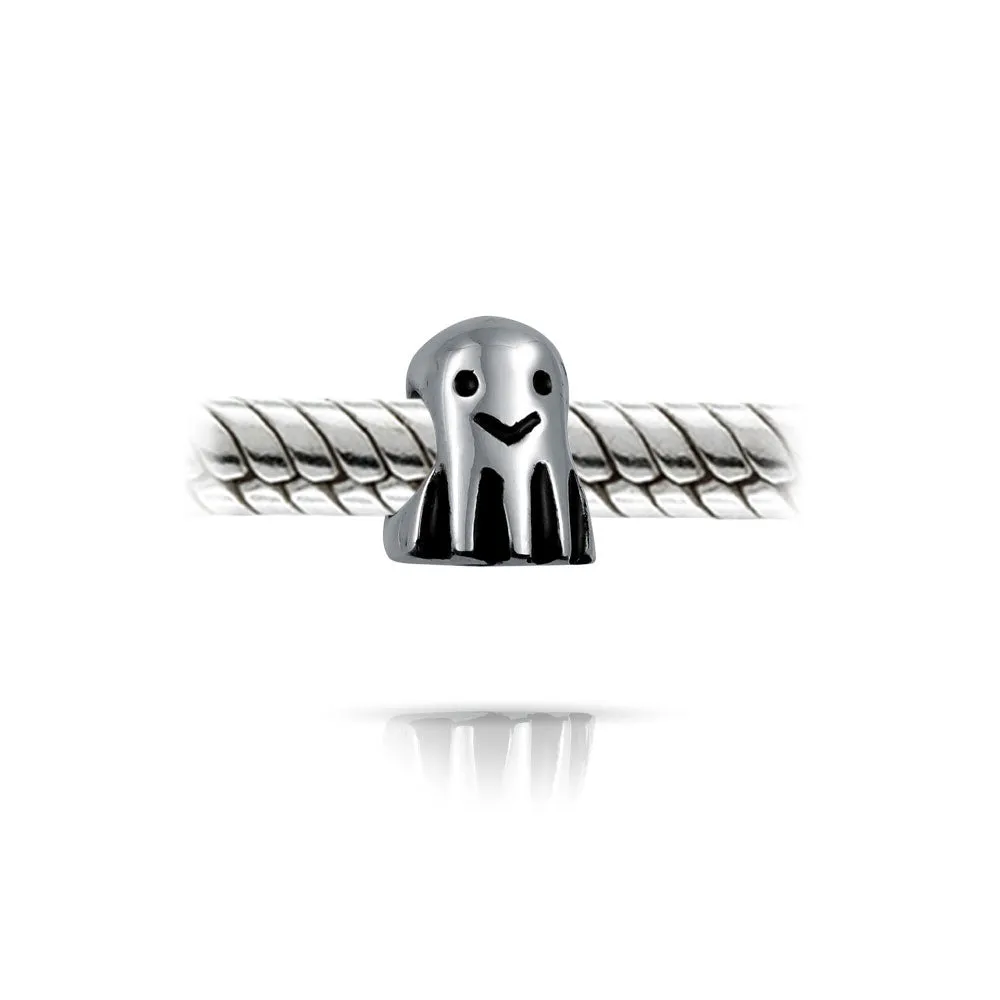 Spooky Halloween Ghost Charm Bead Sterling Silver for European Bracelet