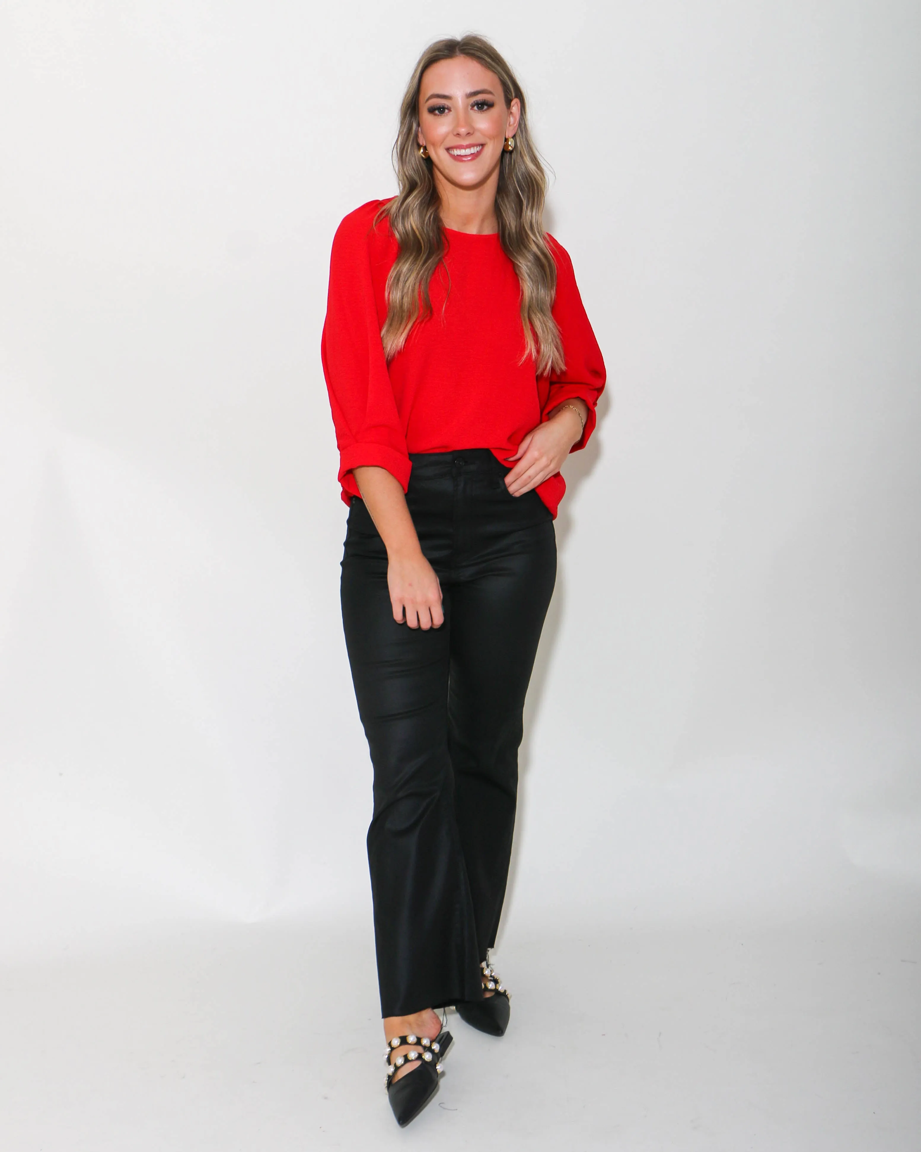 Tucked Sleeve Top in Red