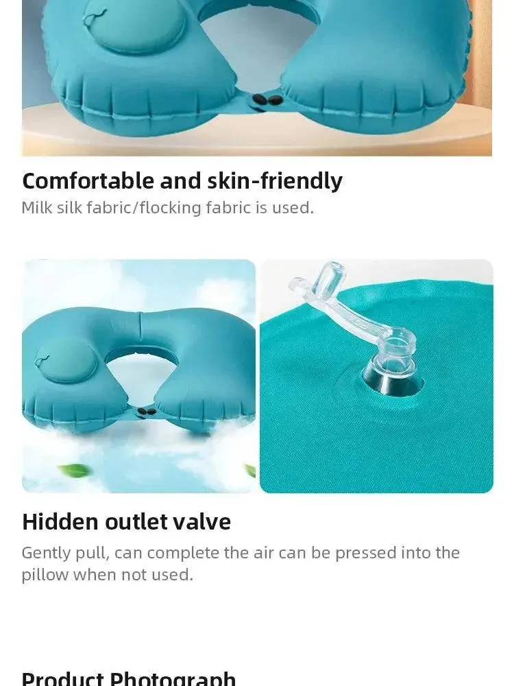 U Shape Neck Cushion Automatic Air Inflatable Pillow Compress Ring Pillow For Airplane Car Outdoor Travel