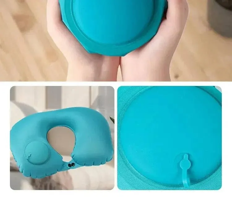 U Shape Neck Cushion Automatic Air Inflatable Pillow Compress Ring Pillow For Airplane Car Outdoor Travel
