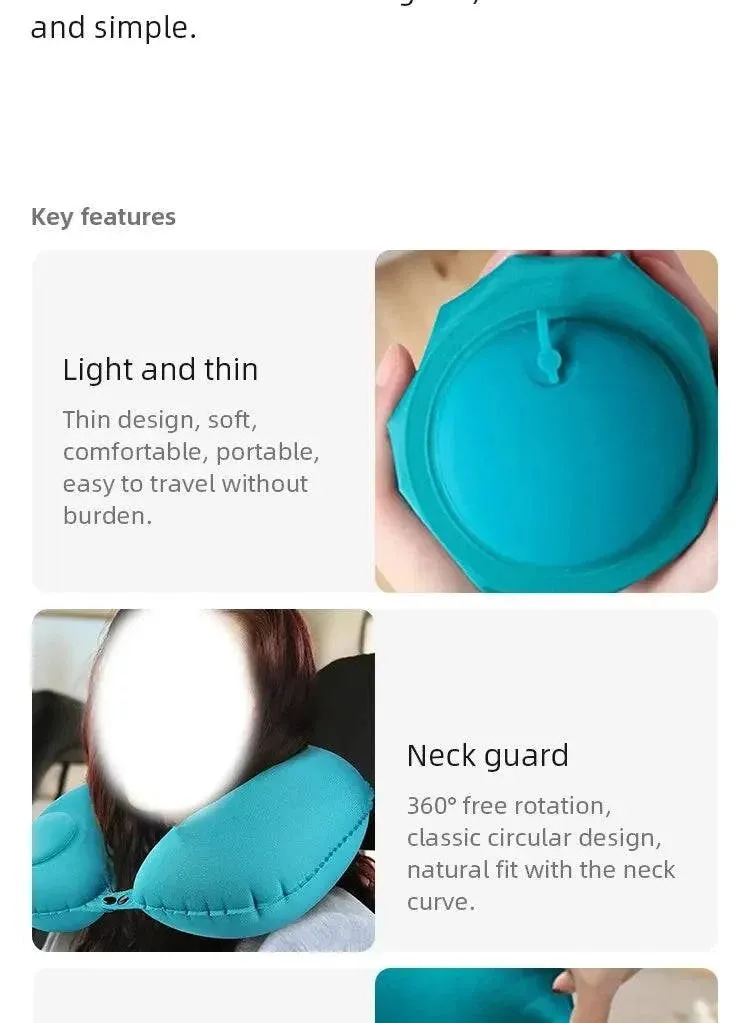 U Shape Neck Cushion Automatic Air Inflatable Pillow Compress Ring Pillow For Airplane Car Outdoor Travel