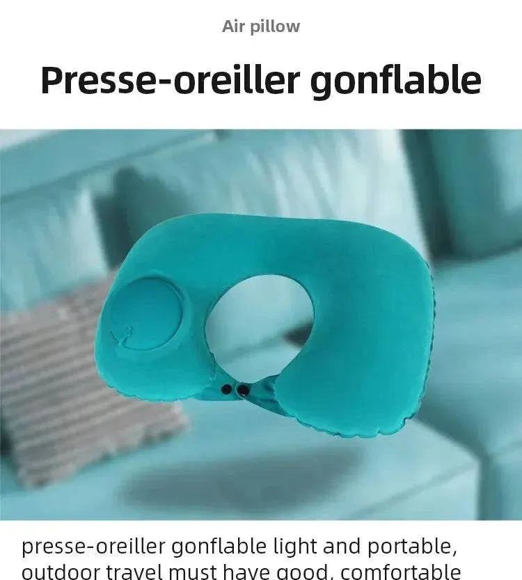 U Shape Neck Cushion Automatic Air Inflatable Pillow Compress Ring Pillow For Airplane Car Outdoor Travel