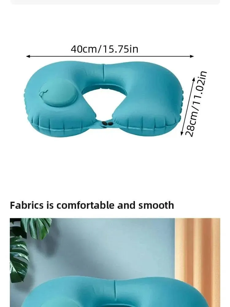 U Shape Neck Cushion Automatic Air Inflatable Pillow Compress Ring Pillow For Airplane Car Outdoor Travel
