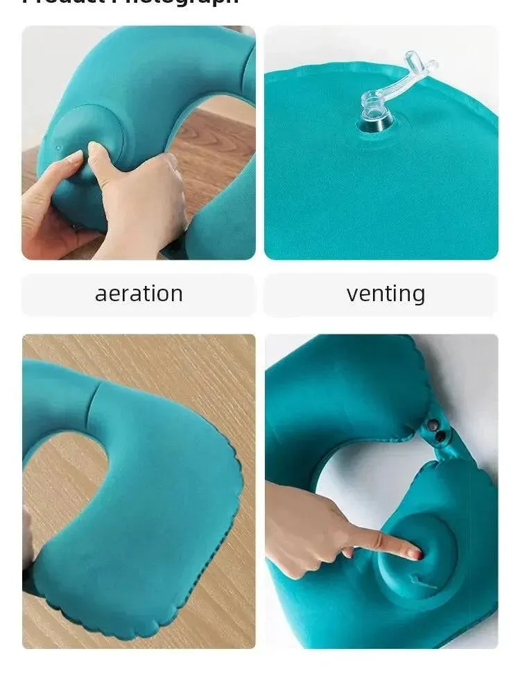 U Shape Neck Cushion Automatic Air Inflatable Pillow Compress Ring Pillow For Airplane Car Outdoor Travel