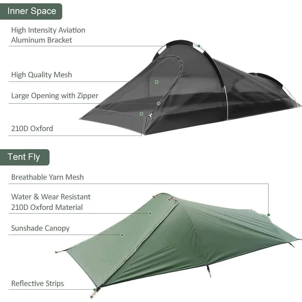 Ultralight Outdoor Single Person Camping Tent Water Resistant Tent Aviation Aluminum Support Portable Sleeping Bag Tent