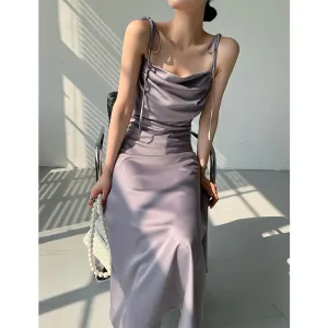 VenusFox Summer Yellow Elegant Women Spaghetti Strap Dress Solid Color Vintage Bandage Mixi Dress Party Female Vestidos
